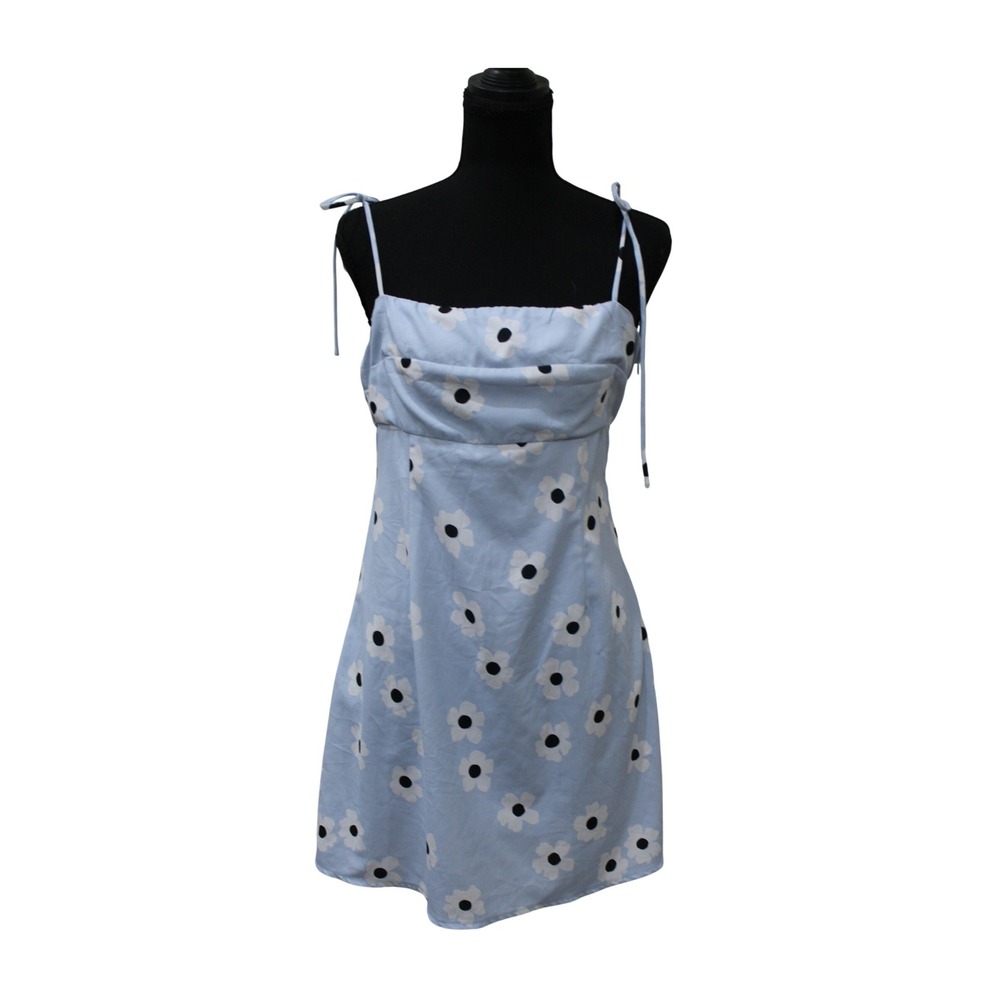 Polly Floral Tie-Strap Mini Dress Women 10 Light Blue